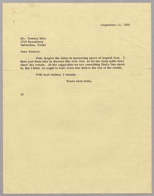 [Letter from Harris L. Kempner to Mr. Tommy Rice, September 11, 1956]