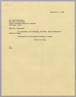 [Letter from Harris Leon Kempner to Dick Waterman, September 11, 1956]