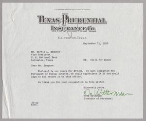 [Letter from the Texas Prudential Insurance Co. to Mr. Harris L. Kempner, September 11, 1956]