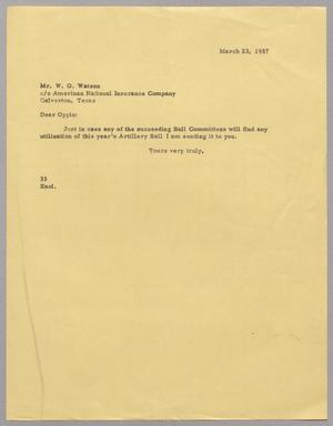 [Letter from Harris Leon Kempner to W. O. Watson, March 23, 1957]