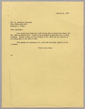 [Letter from Harris L. Kempner to Mr. H. Gardiner Symonds, March 15, 1957]