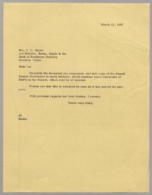 [Letter from Harris L. Kempner to Mr. J. L. Mosle, March 11, 1957]