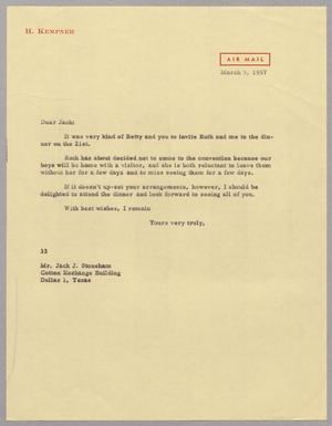 [Letter from Harris L. Kempner to Mr. Jack J. Stoneham, March 9, 1957]