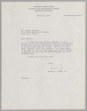 [Letter from Marion J. Levy, Jr. to Mr. Harris Kempner, March 8, 1957]