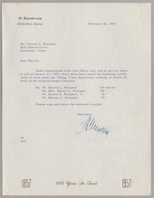 [Letter from A. H. Blackshear, Jr. to Mr. Harris L. Kempner, February 26, 1957]
