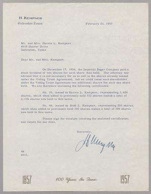 [Letter from A. H. Blackshear, Jr. to Mr. and Mrs. Harris L. Kempner, February 23, 1957]