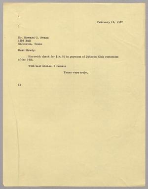 [Letter from Harris L. Kempner to Howard G. Swann, February 15, 1957]