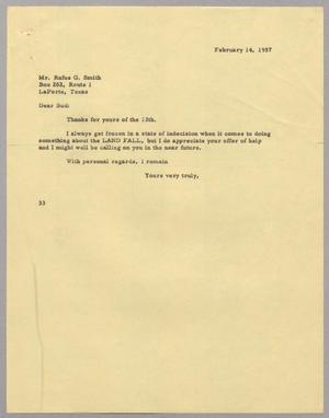 [Letter from Harris L. Kempner to Rufus G. Smith, February 14, 1957]