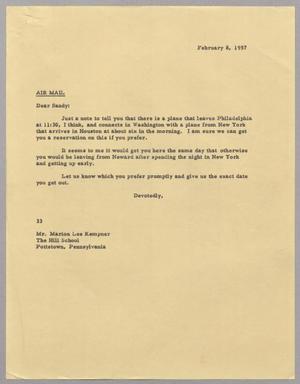 Primary view of object titled '[Letter from Harris L. Kempner to Mr. Marion Lee Kempner, February 8, 1957]'.