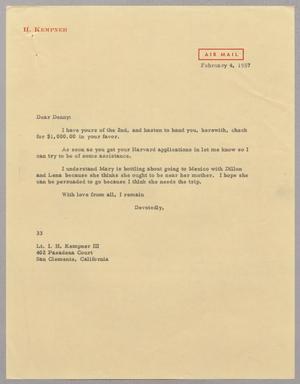 Primary view of object titled '[Letter from Harris L. Kempner to Lt. I. H. Kempner, III, February 4, 1957]'.