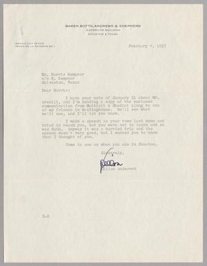 [Letter from Baker, Botts, Andrews & Shepherd to Mr. Harris Kempner, February 4, 1957]