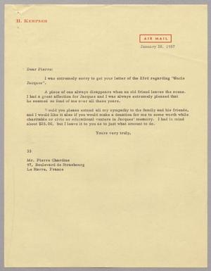 [Letter from Harris L. Kempner to Mr. Pierre Chardine, January 28, 1957]