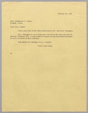 [Letter from Harris L. Kempner to Mrs. Katharine V. Pauls, January 25, 1957]