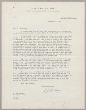 [Letter from Harvard College to Mr. H. Kempner, January 25, 1957]
