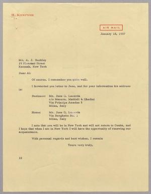 [Letter from Harris L. Kempner to Mr. A. J. Buckley, January 18, 1957]