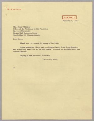[Letter from Harris L. Kempner to Mr. Ross Whistler, January 16, 1957]