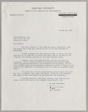 [Letter from Ross Whistler to Harris Kempner, January 14, 1957]
