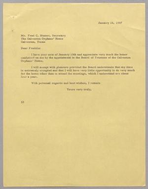 [Letter from Harris L. Kempner to Mr. Fred C. Hunter, January 16, 1957]