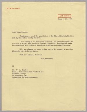 [Letter from Harris L. Kempner to Mr. W. J. Bender, January 14, 1957]