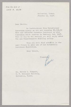 [Letter from Leon M. Blum to Mr. Harris L. Kempner, January 15, 1957]