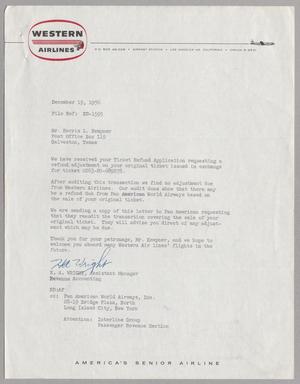 [Letter from Western Airlines to Mr. Harris L. Kempner, December 19, 1956]