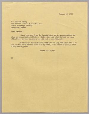 [Letter from Harris L. Kempner to Mr. harden Wittig, January 10, 1957]
