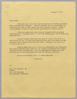[Letter from Harris L. Kempner to Lt. I. H. Kempner, III, January 7, 1957]