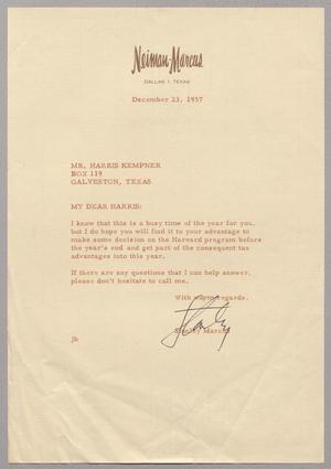 [Letter from Neiman-Marcus to Mr. Harris Kempner, December 23, 1957]