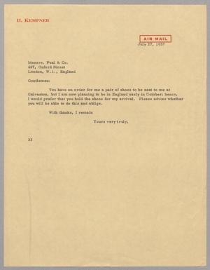 [Letter from Harris L. Kempner to Peal & Co., July 27, 1957]