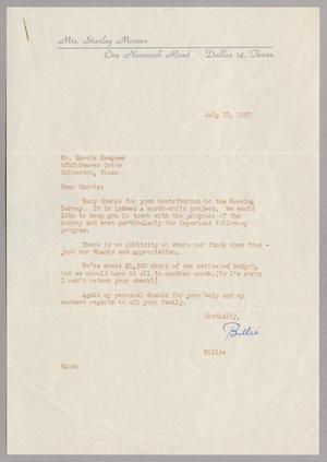 [Letter from Billie to Mr. Harris Kempner, July 23, 1957]
