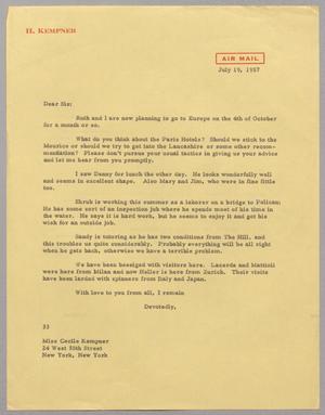 [Letter from Harris L. Kempner to Miss Cecile Kempner, July 19, 1957]