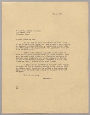 [Letter from Isaac H. Kempner to Mr. and Mrs. Harris L. Kempner, July 4, 1957]