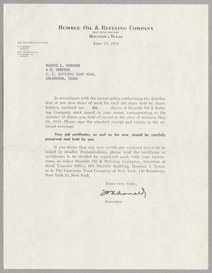 [Letter from Humble Oil & Refining Company to Harris L. Kempner, June 21, 1957]