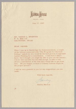 [Letter from Neiman-Marcus to Mr. Harris L. Kempner, June 17, 1957]