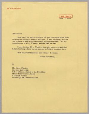 [Letter from Harris L. Kempner to Mr. Ross Whistler, June 17, 1957]