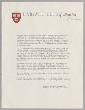 [Letter from Harvard Club of Houston, June 17, 1957]