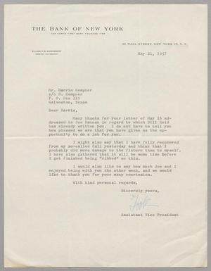 [Letter from the Bank of New York to Mr. Harris Kempner, May 21, 1957]