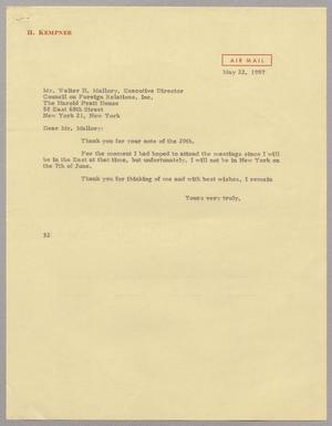[Letter from Harris L. Kempner to Mr. Walter H. Mallory, May 22, 1957]