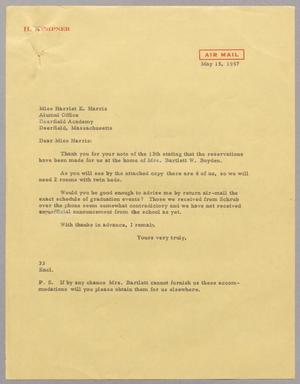 [Letter from Harris L. Kempner to Miss Harriet E. Harris, May 15, 1957]