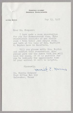 [Letter from Deerfield Academy to Mr. Harris Kempner, May 13, 1957]