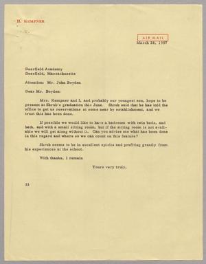 [Letter from Harris L. Kempner to Deerfield Academy, March 28, 1957]