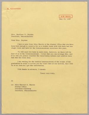 [Letter from Harris L. Kempner to Mrs. Bartless W. Boyden, May 15, 1957]