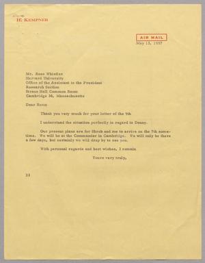 [Letter from Harris L. Kempner to Mr. Ross Whistler, May 13, 1957]