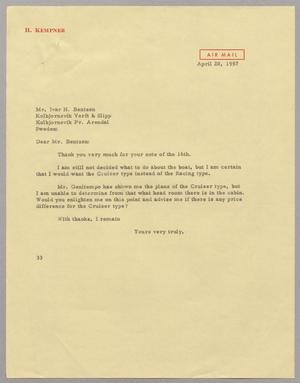 Primary view of object titled '[Letter from Harris L. Kempner to Mr. Ivar H. Bentzen, April 20, 1957]'.