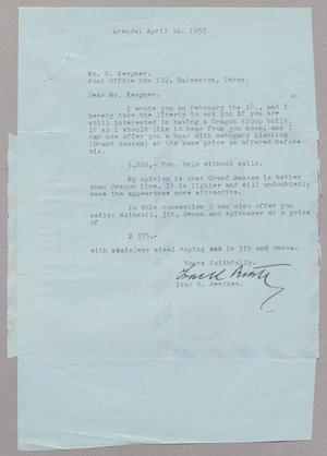 [Letter from Ivar H. Bentzen to Mr. H. Kempner, April 16, 1957]