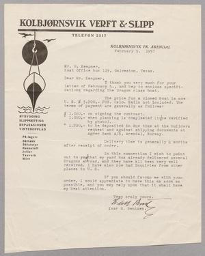 [Letter from Kolbjørnsvik Verft & Slipp to Mr. H. Kempner, February 9, 1957]