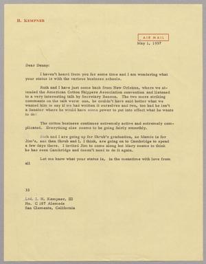 [Letter from Harris L. Kempner to Ltd. I. H. Kempner, III, May 1, 1957]