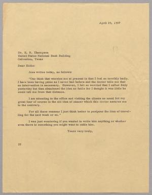 [Letter from Harris L. Kempner to Dr. E. R. Thompson, April 29, 1957]