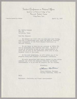 [Letter from Student Conference on National Affairs to Mr. Harris, April 24, 1957]
