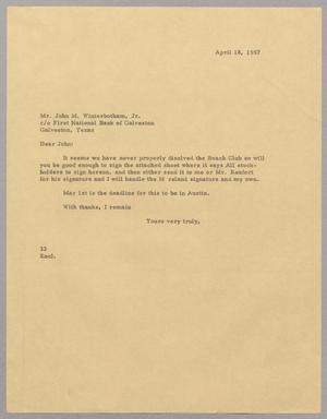 [Letter from Harris L. Kempner to Mr. John M. Winterbotam, Jr., April 18, 1957]